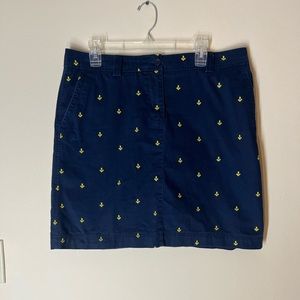L.L. Bean straight mini skirt Nautical, costal, embroidery navy blue 100% cotton